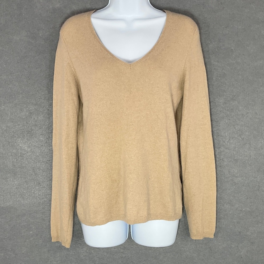 Charter Club Cashmere Sweater V-Neck Long Sleeve Soft Knit Top Tan Sz S Capsule